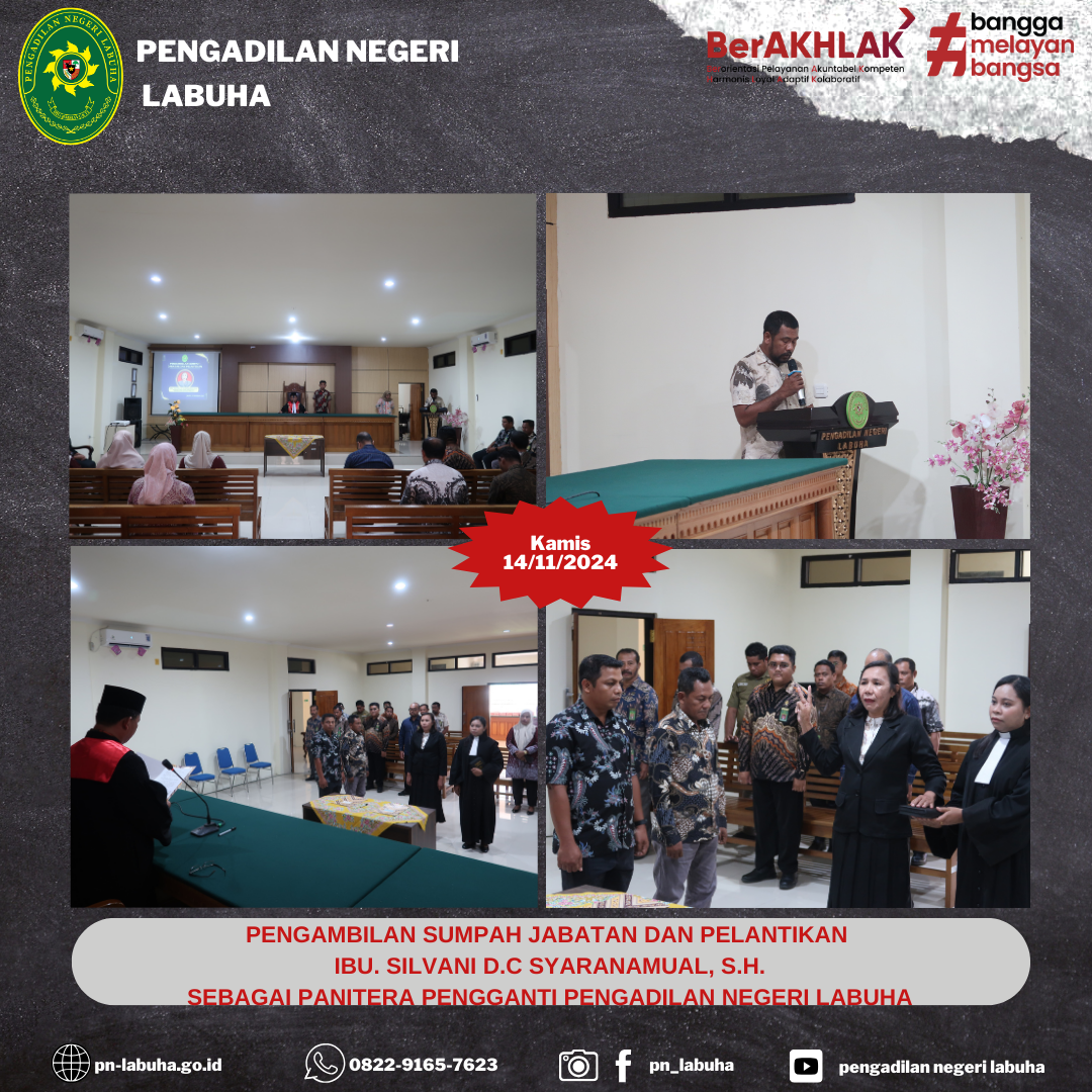 Pengambilan Sumpah Jabatan dan Pelantikan   Ibu. SILVANI D.C SYARANAMUAL, S.H.  Sebagai Panitera Pengganti Pengadilan Negeri Labuha